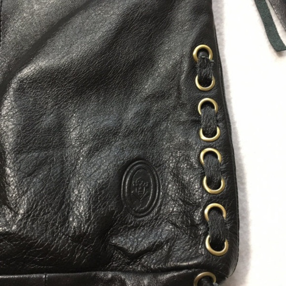 Black Leather Laced Side Foldover Tassel Purse - Picture 3 of 8